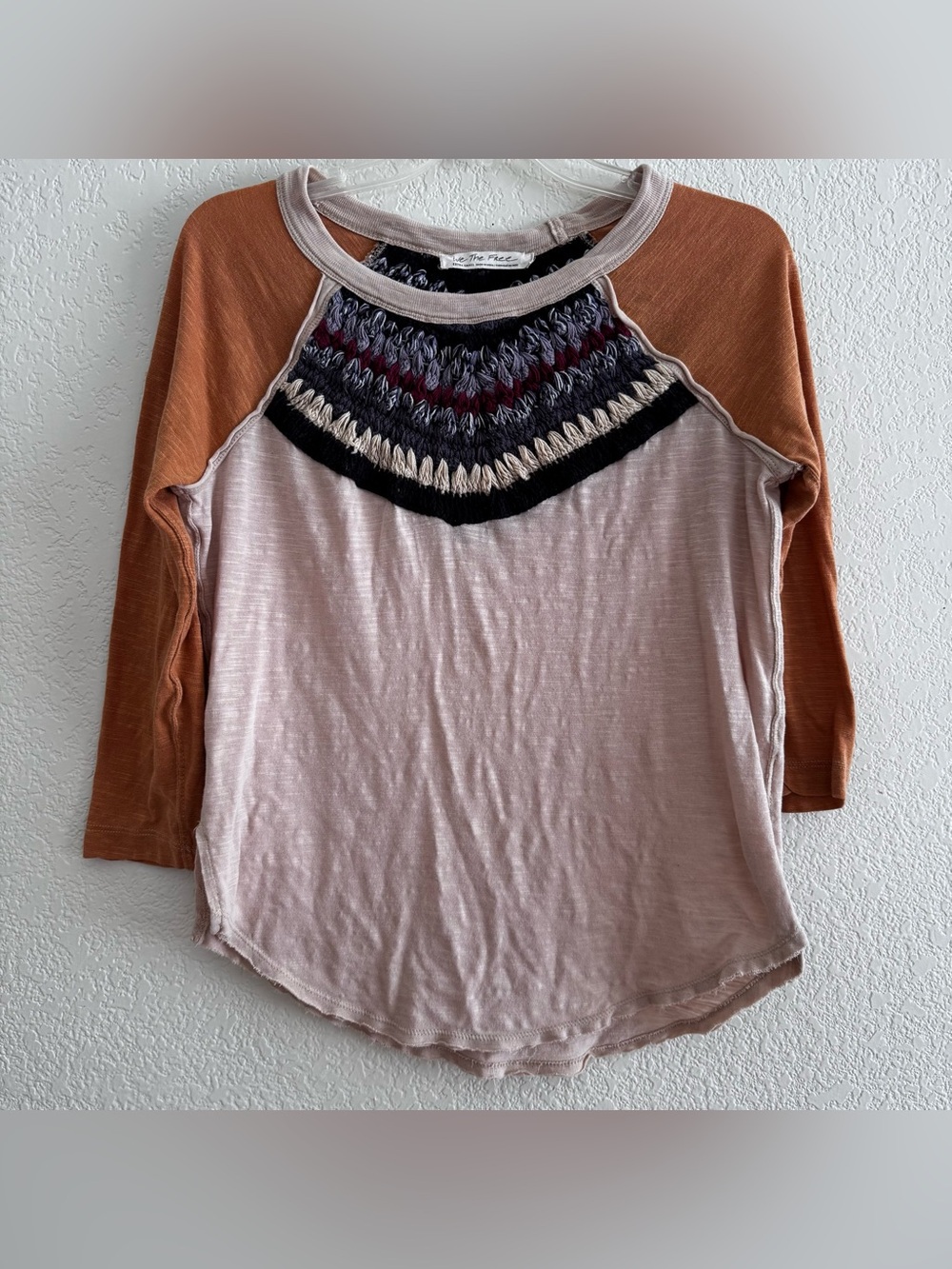 FP We The Free Spring Bound Crochet Raglan Top Boho Earthy Cowgirl Western XS - Picture 2 of 6